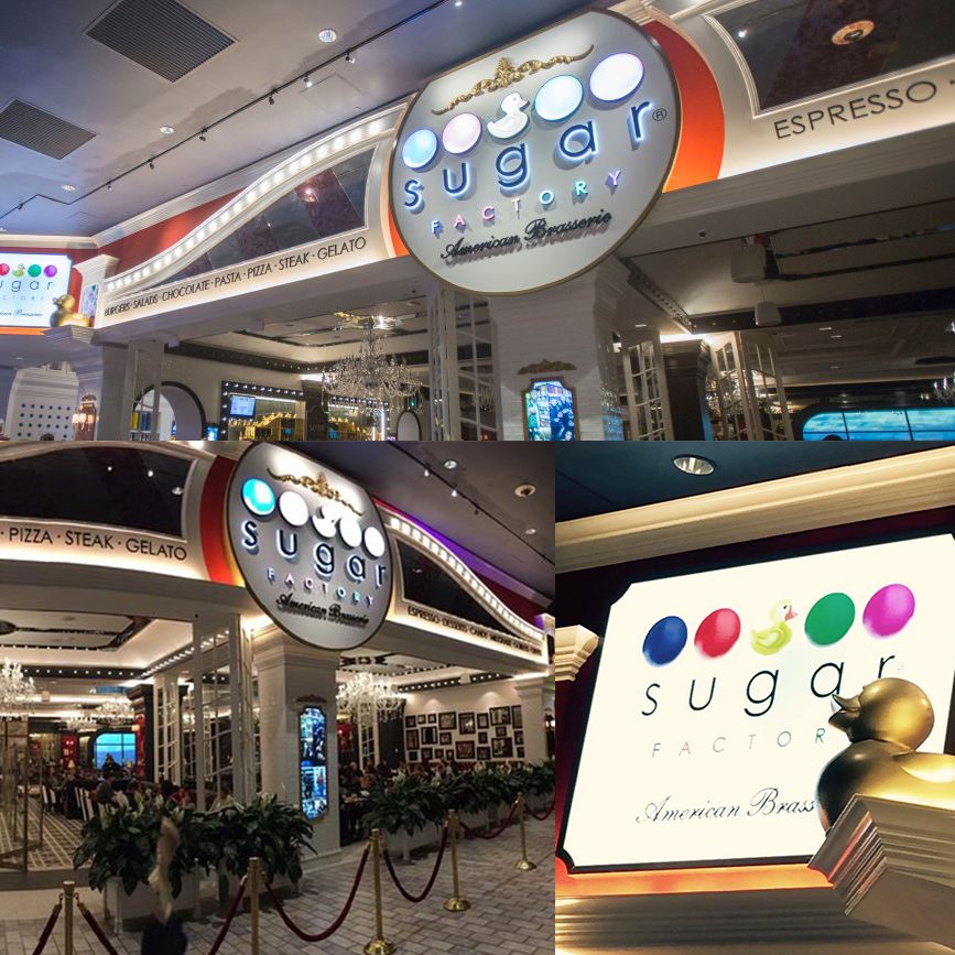 Sugar Factory Foxwood  Storefront design  Signage, custom light boxes, sculptures